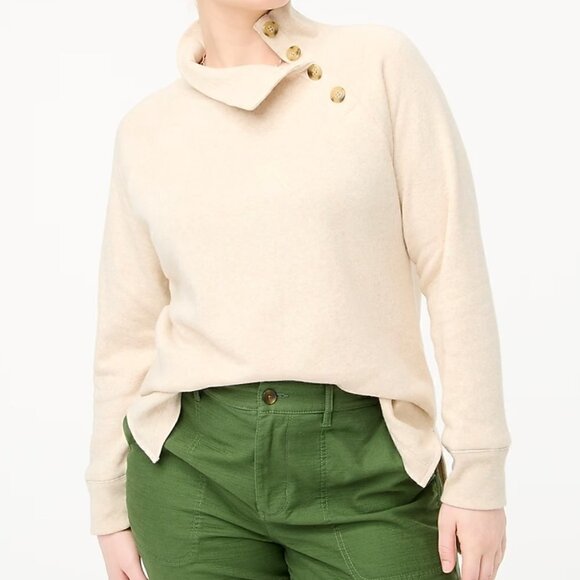 J. Crew Factory Wide Button-Collar Tunic Sweatshirt Oatmeal Heather - Picture 15 of 16